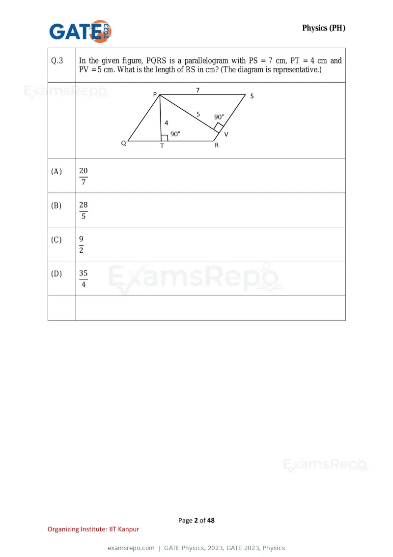 GATE Physics 2023 question paper, GATE 2023, Physics, page 2 of 48
