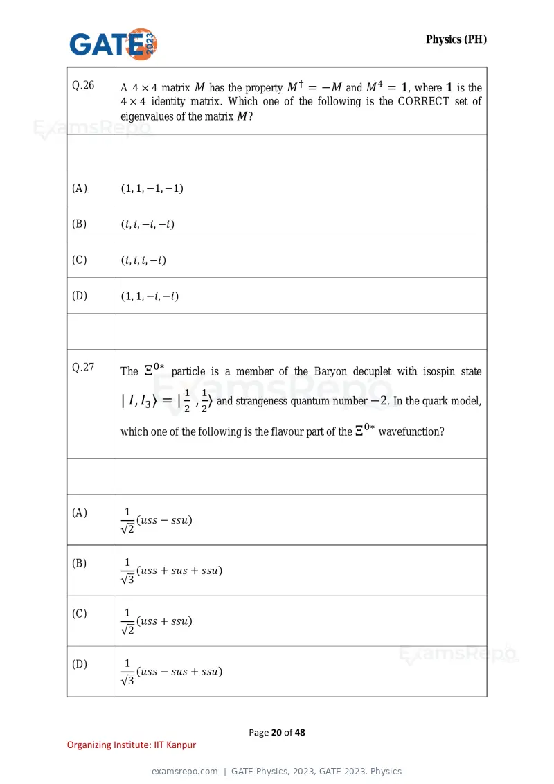 GATE Physics 2023 question paper, GATE 2023, Physics, page 20 of 48