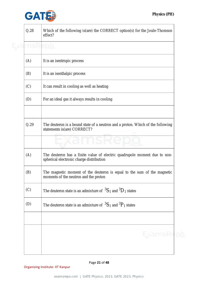 GATE Physics 2023 question paper, GATE 2023, Physics, page 21 of 48