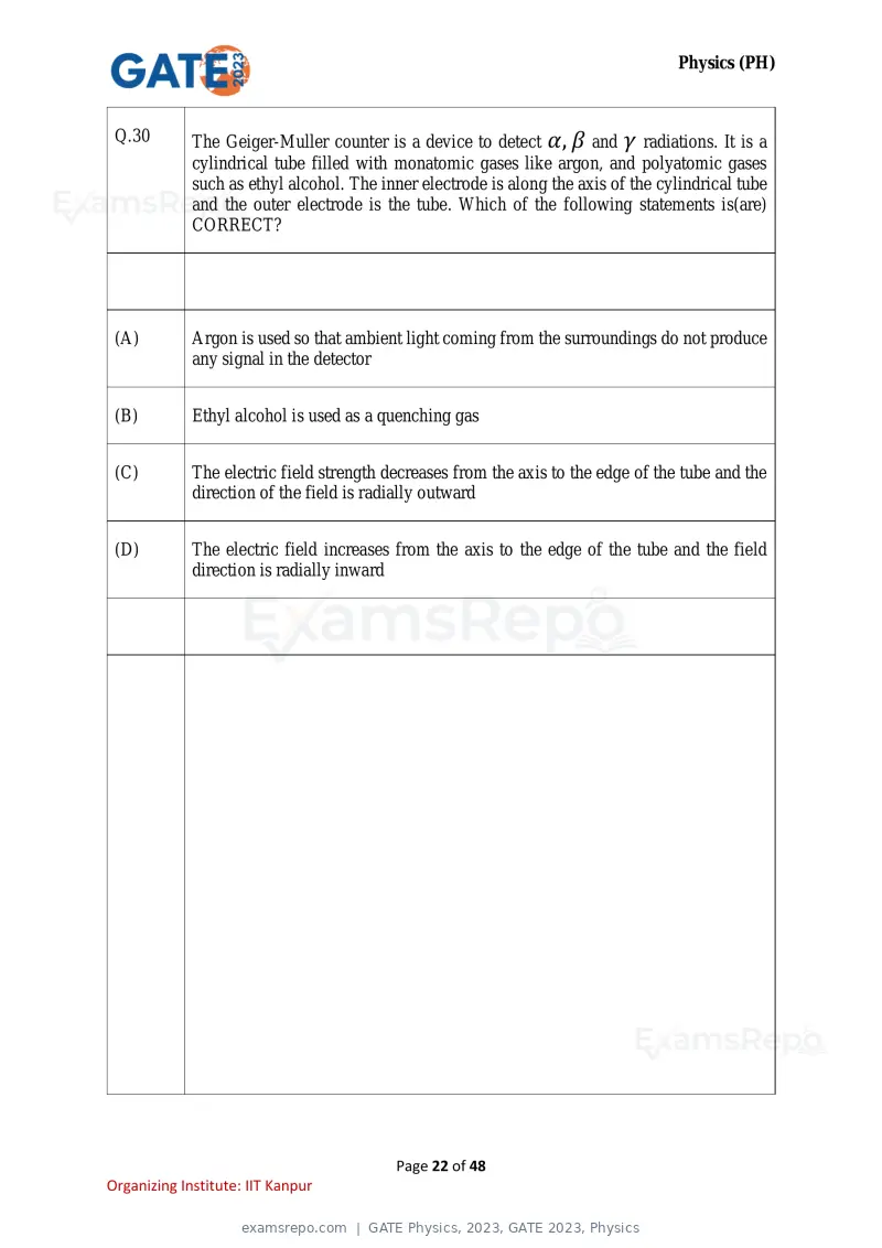 GATE Physics 2023 question paper, GATE 2023, Physics, page 22 of 48