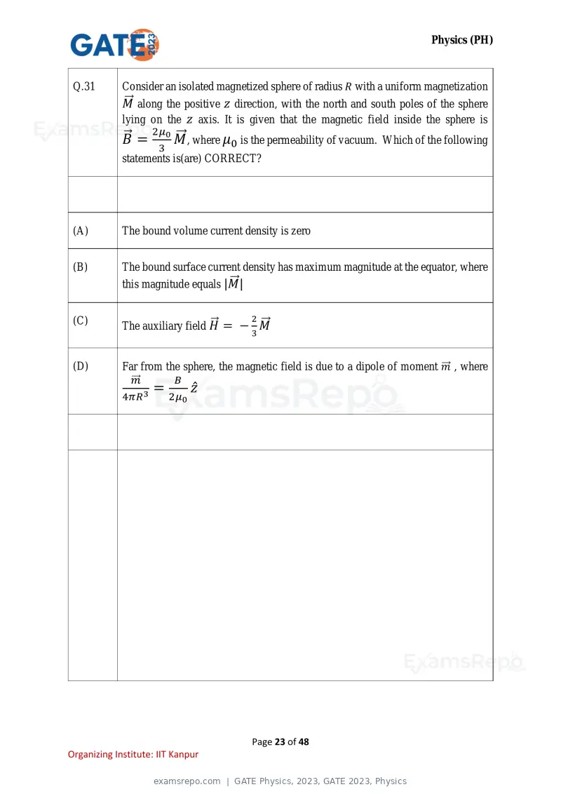 GATE Physics 2023 question paper, GATE 2023, Physics, page 23 of 48