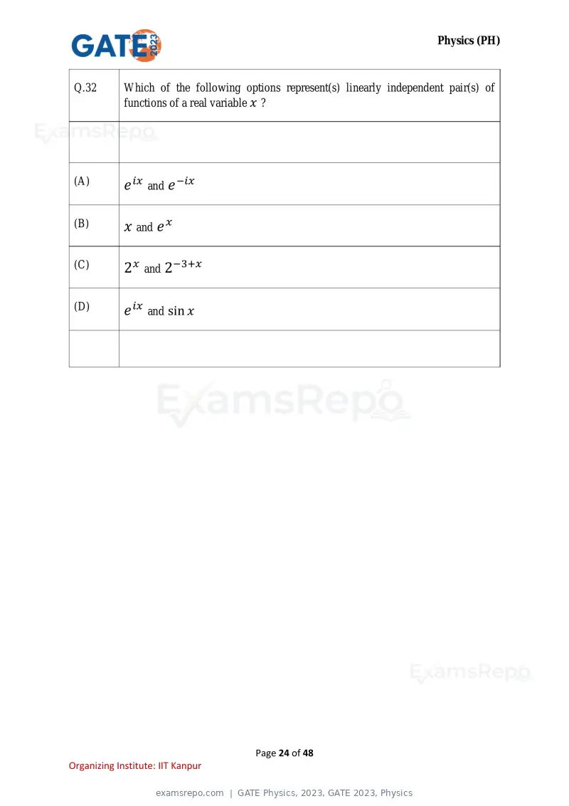 GATE Physics 2023 question paper, GATE 2023, Physics, page 24 of 48