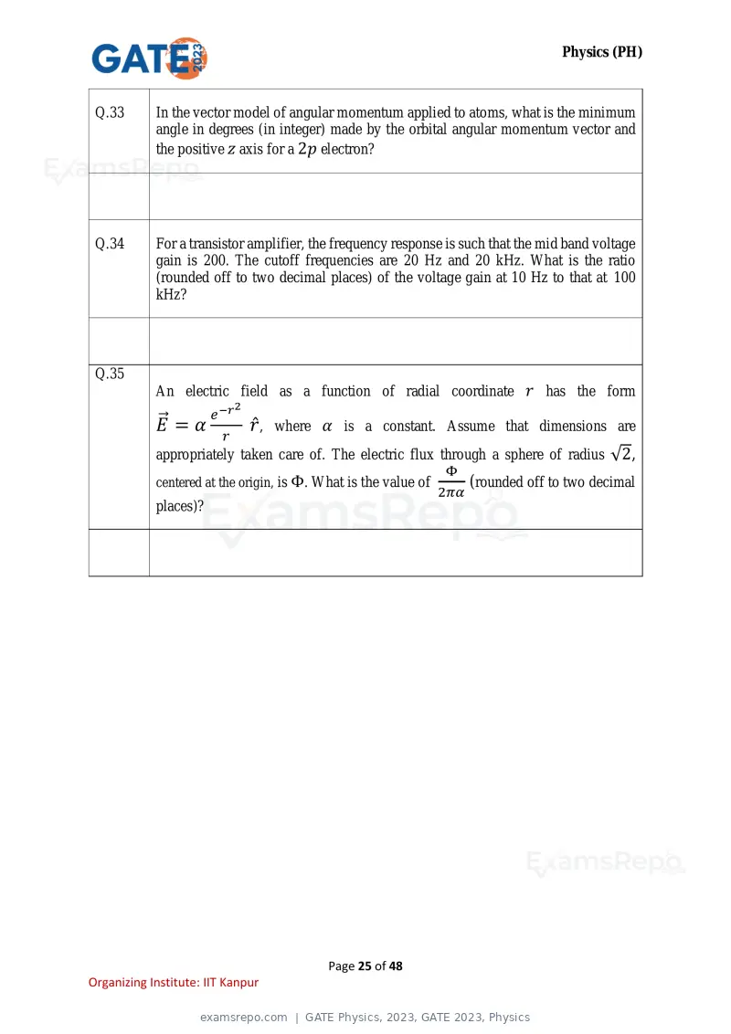 GATE Physics 2023 question paper, GATE 2023, Physics, page 25 of 48