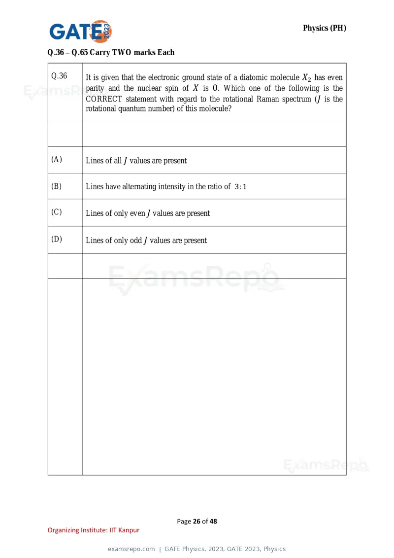 GATE Physics 2023 question paper, GATE 2023, Physics, page 26 of 48