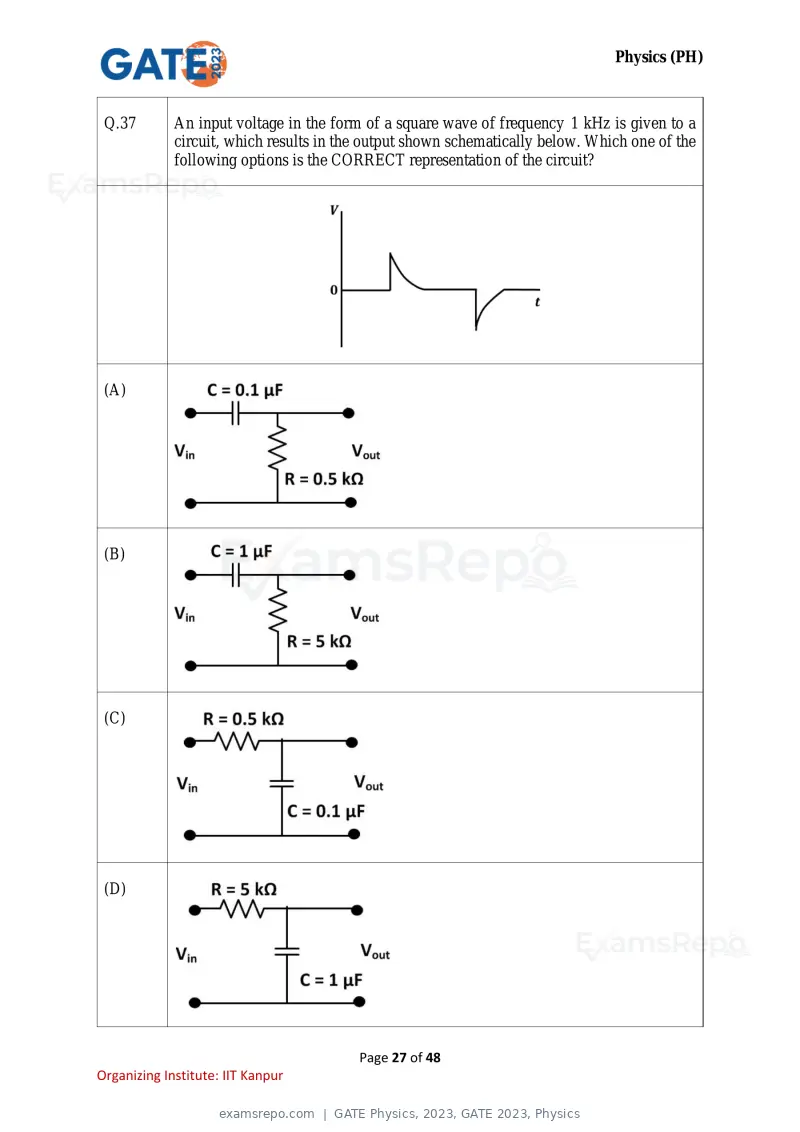 GATE Physics 2023 question paper, GATE 2023, Physics, page 27 of 48