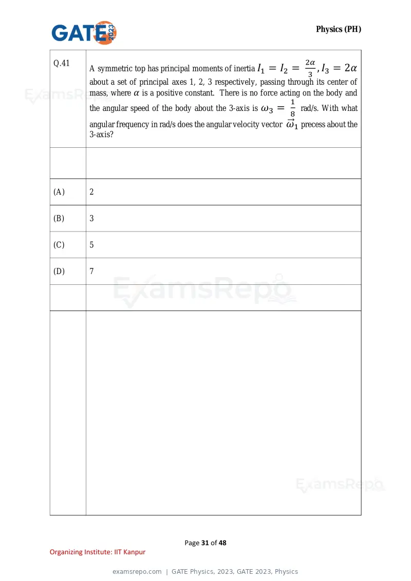 GATE Physics 2023 question paper, GATE 2023, Physics, page 31 of 48