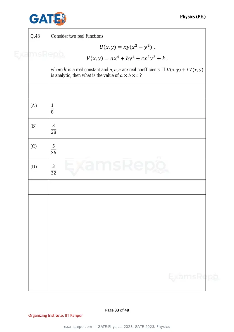 GATE Physics 2023 question paper, GATE 2023, Physics, page 33 of 48