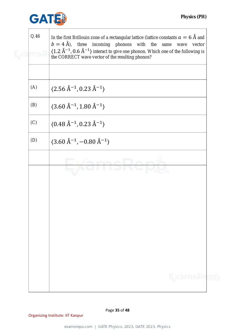 GATE Physics 2023 question paper, GATE 2023, Physics, page 35 of 48