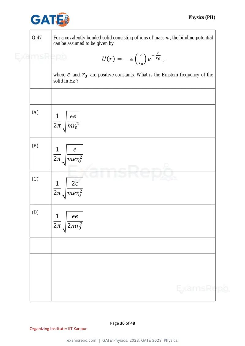 GATE Physics 2023 question paper, GATE 2023, Physics, page 36 of 48