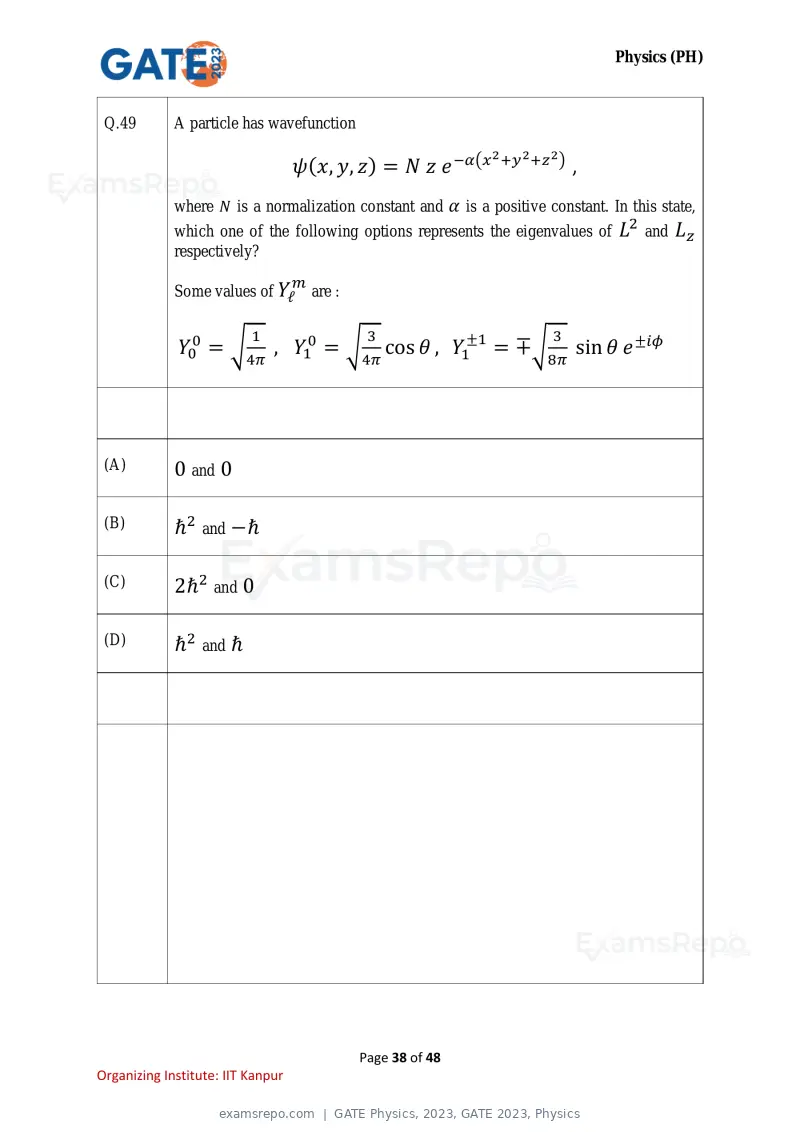 GATE Physics 2023 question paper, GATE 2023, Physics, page 38 of 48