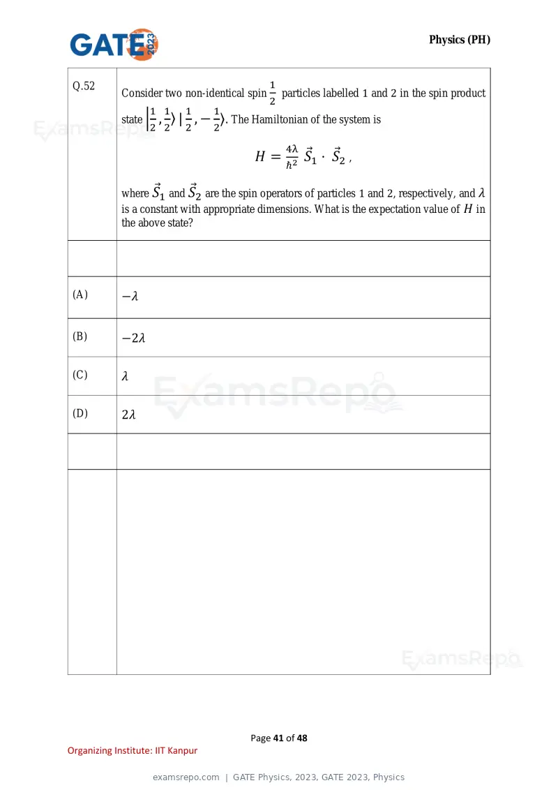 GATE Physics 2023 question paper, GATE 2023, Physics, page 41 of 48