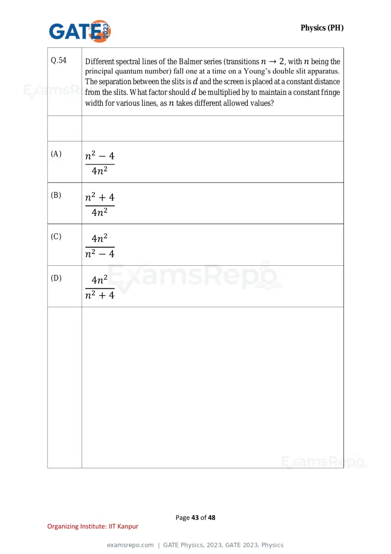 GATE Physics 2023 question paper, GATE 2023, Physics, page 43 of 48