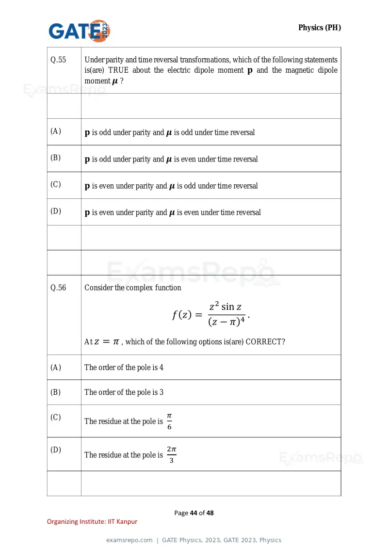 GATE Physics 2023 question paper, GATE 2023, Physics, page 44 of 48