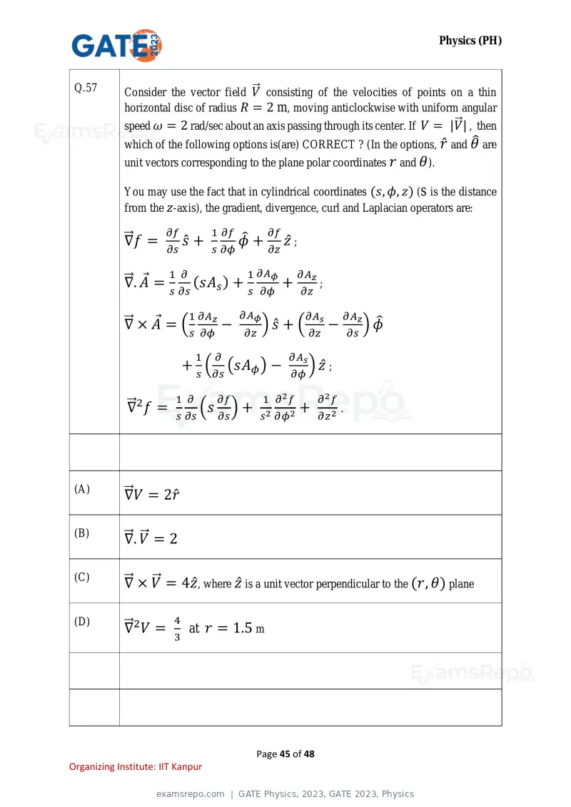 GATE Physics 2023 question paper, GATE 2023, Physics, page 45 of 48