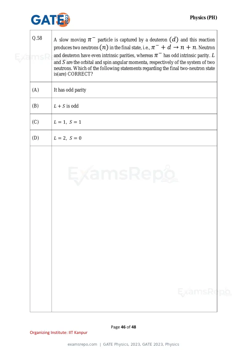 GATE Physics 2023 question paper, GATE 2023, Physics, page 46 of 48