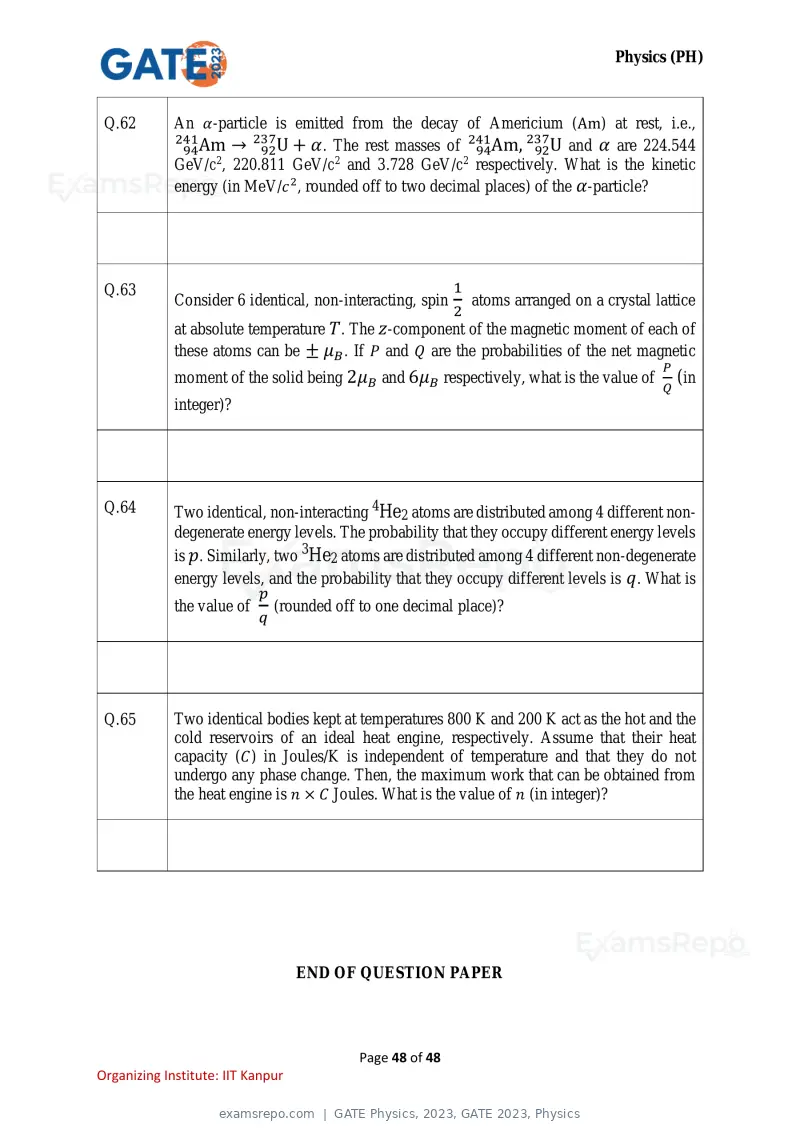 GATE Physics 2023 question paper, GATE 2023, Physics, page 48 of 48