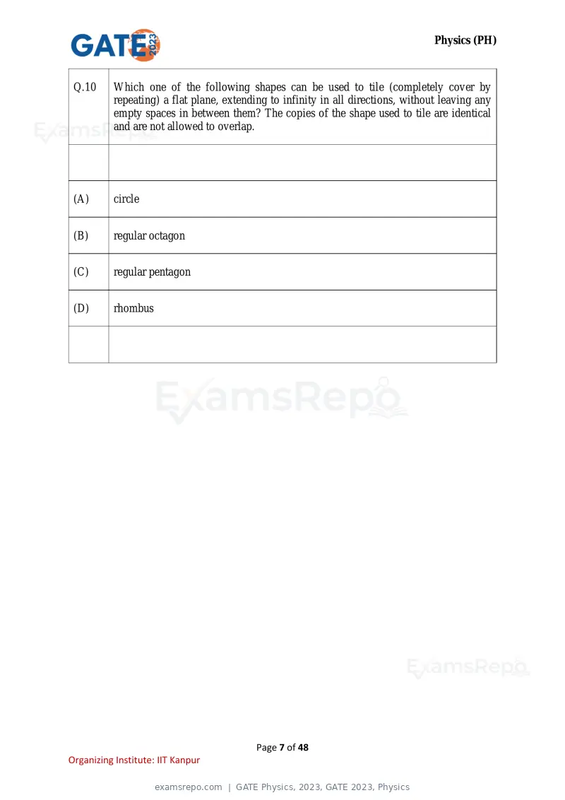 GATE Physics 2023 question paper, GATE 2023, Physics, page 7 of 48