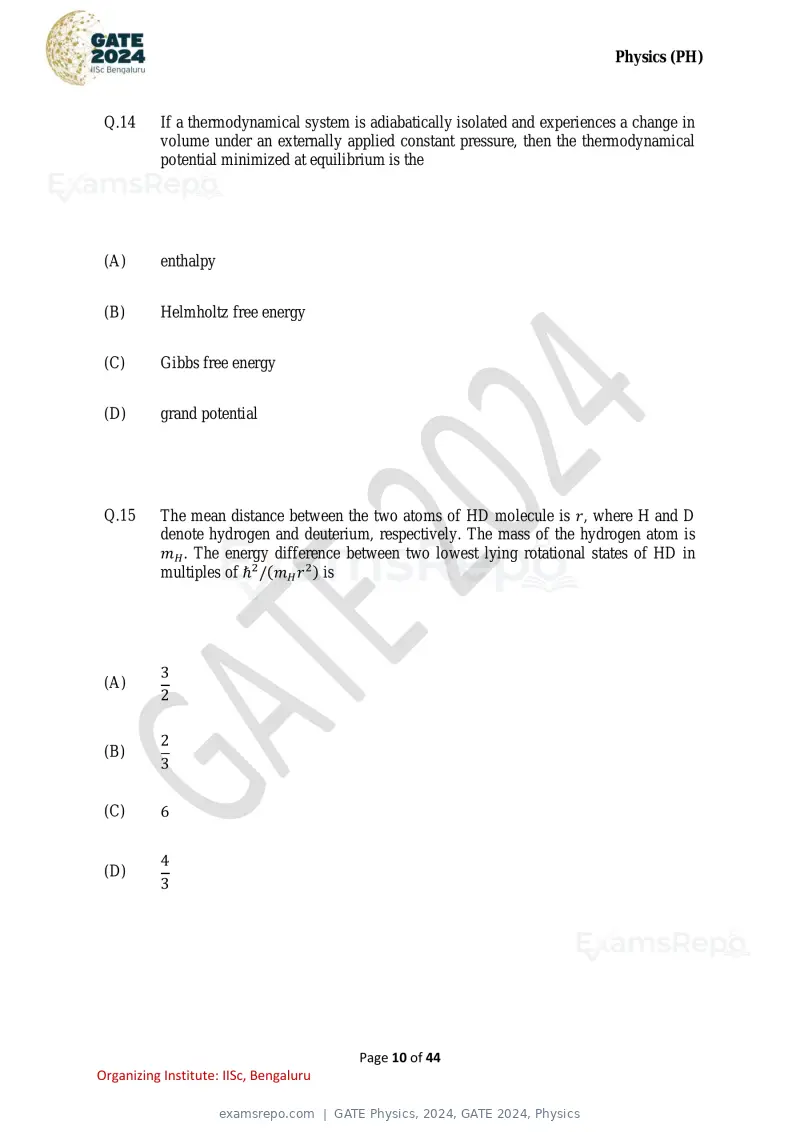 GATE Physics 2024 question paper, GATE 2024, Physics, page 10 of 44