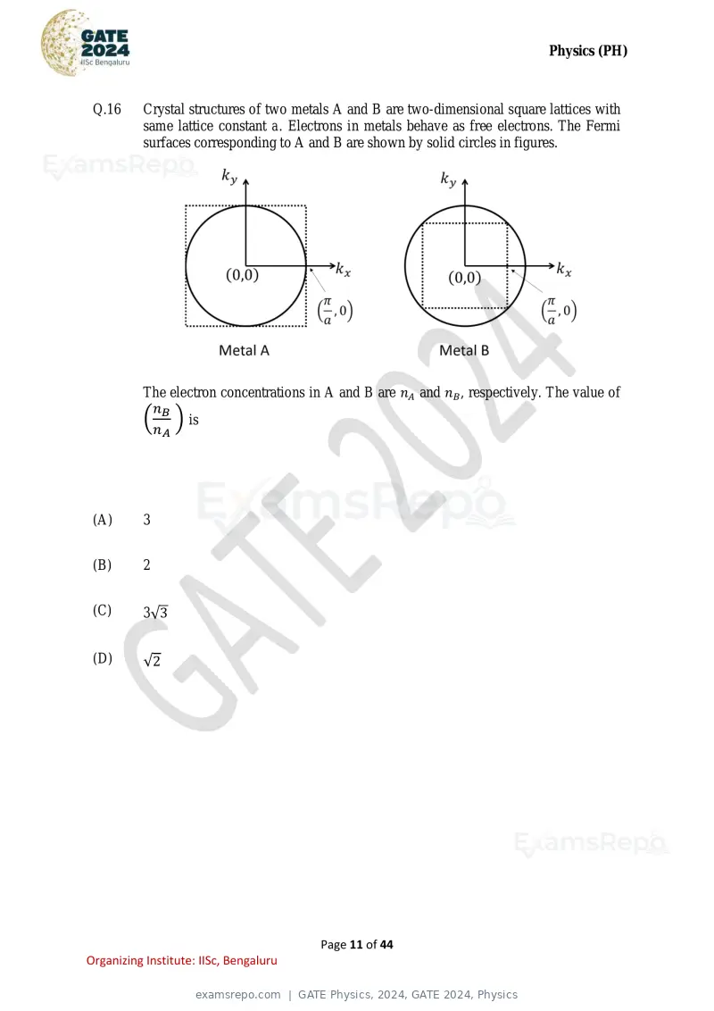 GATE Physics 2024 question paper, GATE 2024, Physics, page 11 of 44