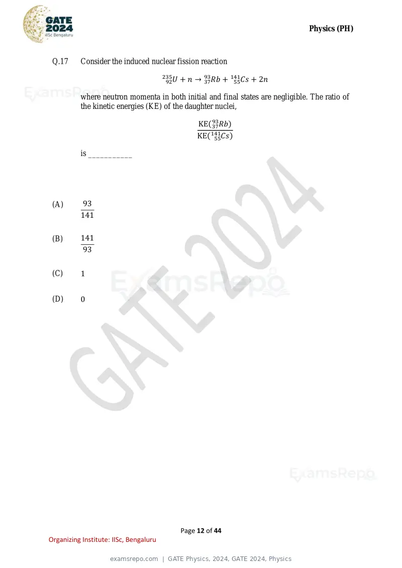 GATE Physics 2024 question paper, GATE 2024, Physics, page 12 of 44