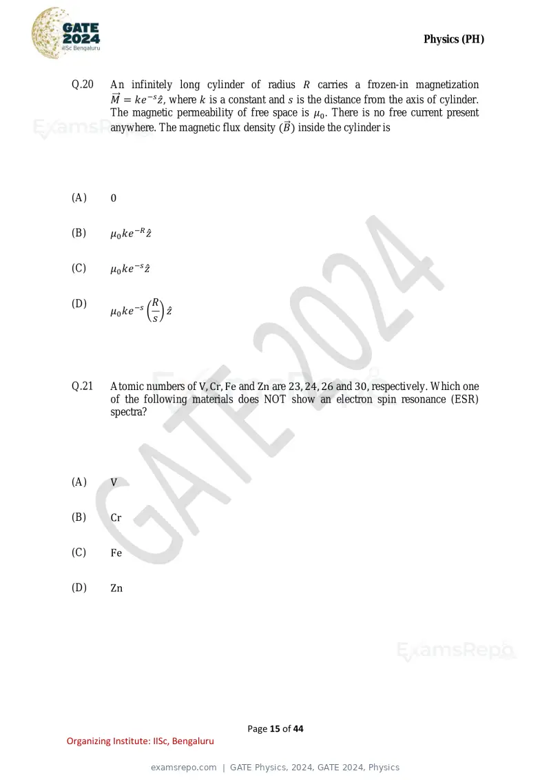 GATE Physics 2024 question paper, GATE 2024, Physics, page 15 of 44