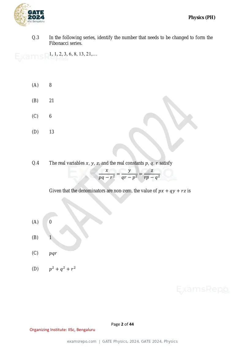 GATE Physics 2024 question paper, GATE 2024, Physics, page 2 of 44