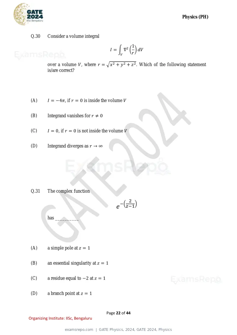 GATE Physics 2024 question paper, GATE 2024, Physics, page 22 of 44