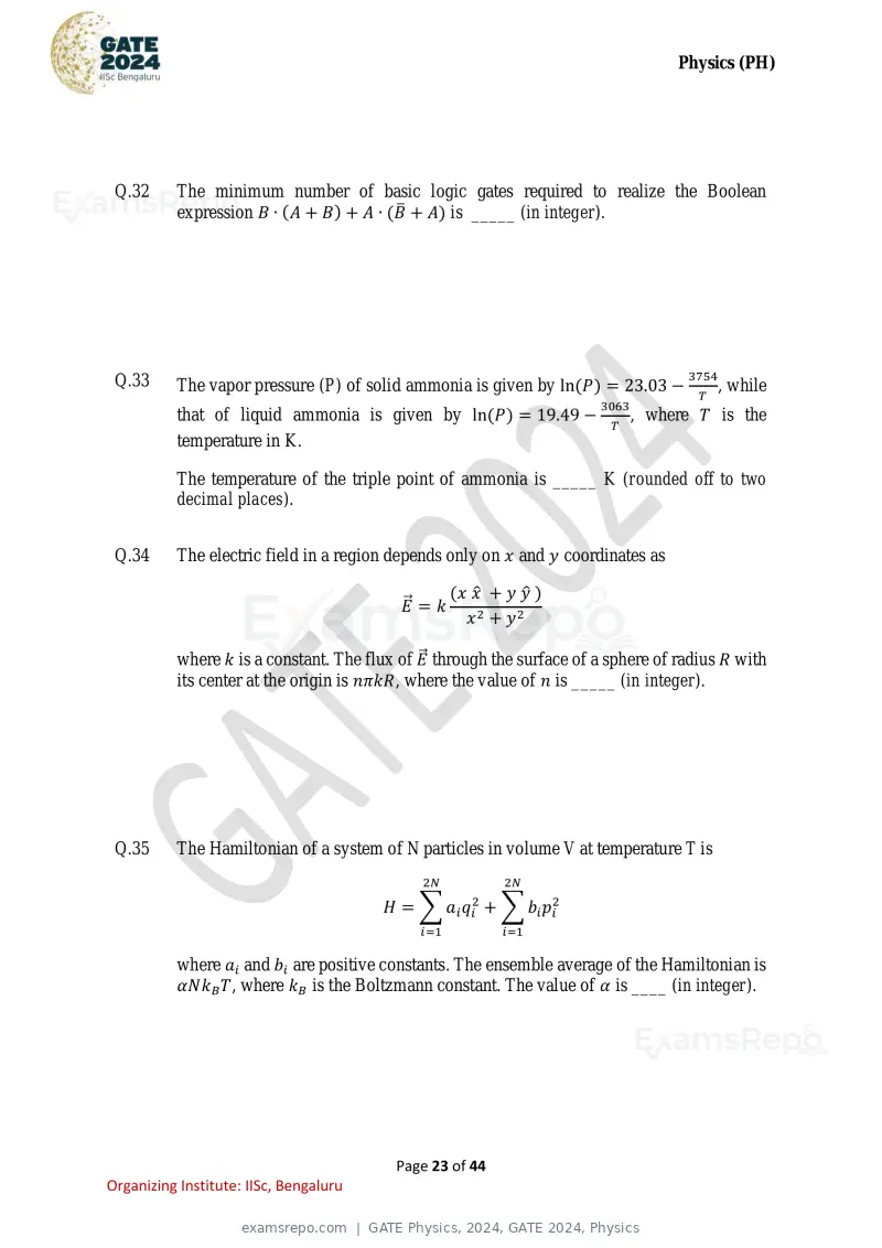 GATE Physics 2024 question paper, GATE 2024, Physics, page 23 of 44
