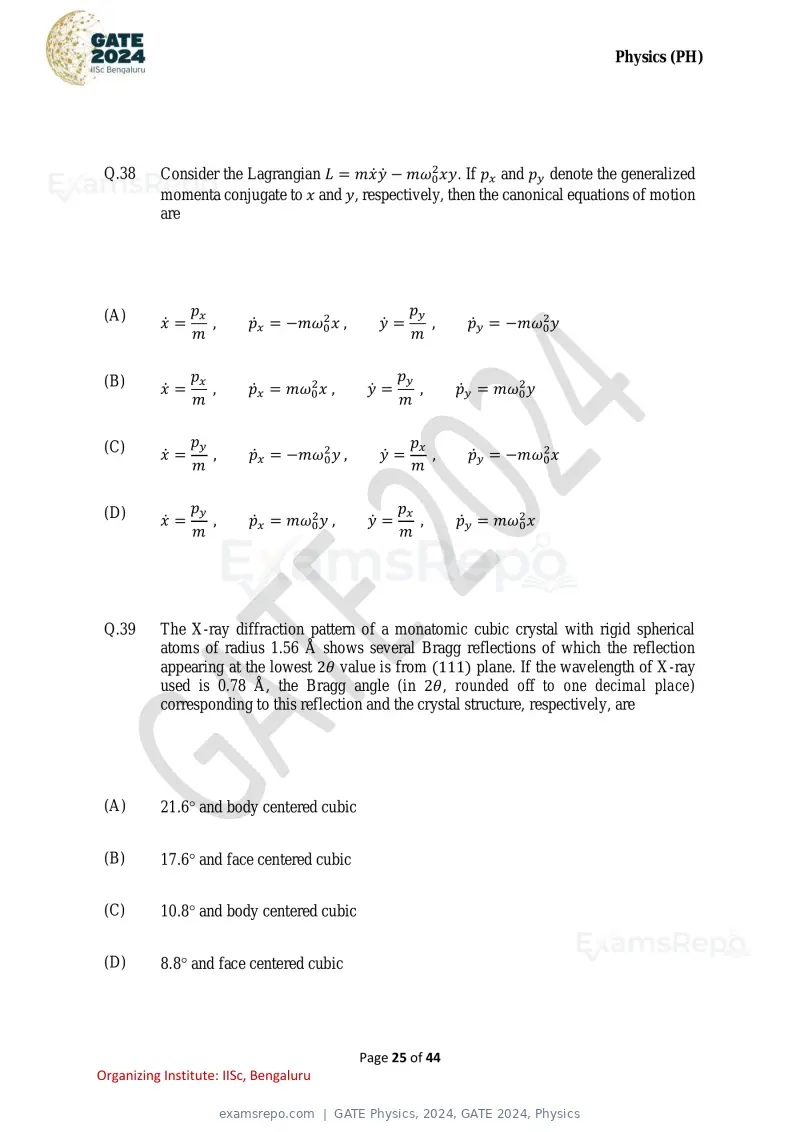 GATE Physics 2024 question paper, GATE 2024, Physics, page 25 of 44