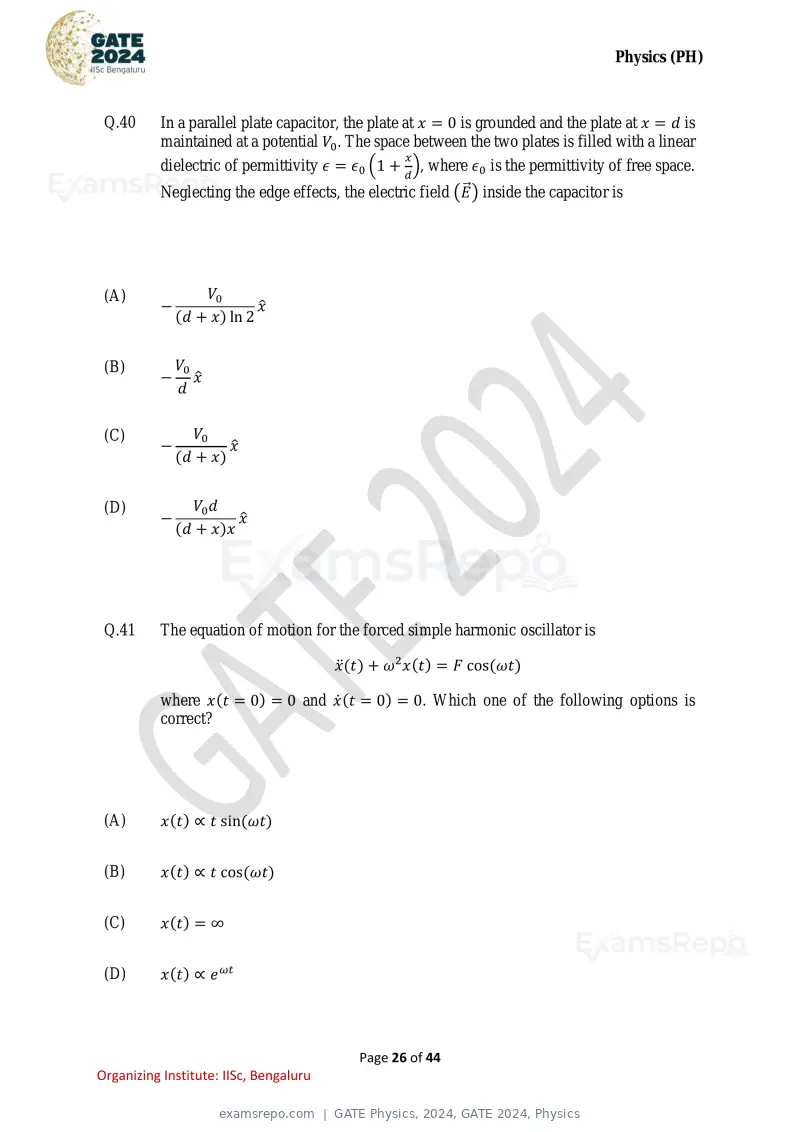 GATE Physics 2024 question paper, GATE 2024, Physics, page 26 of 44