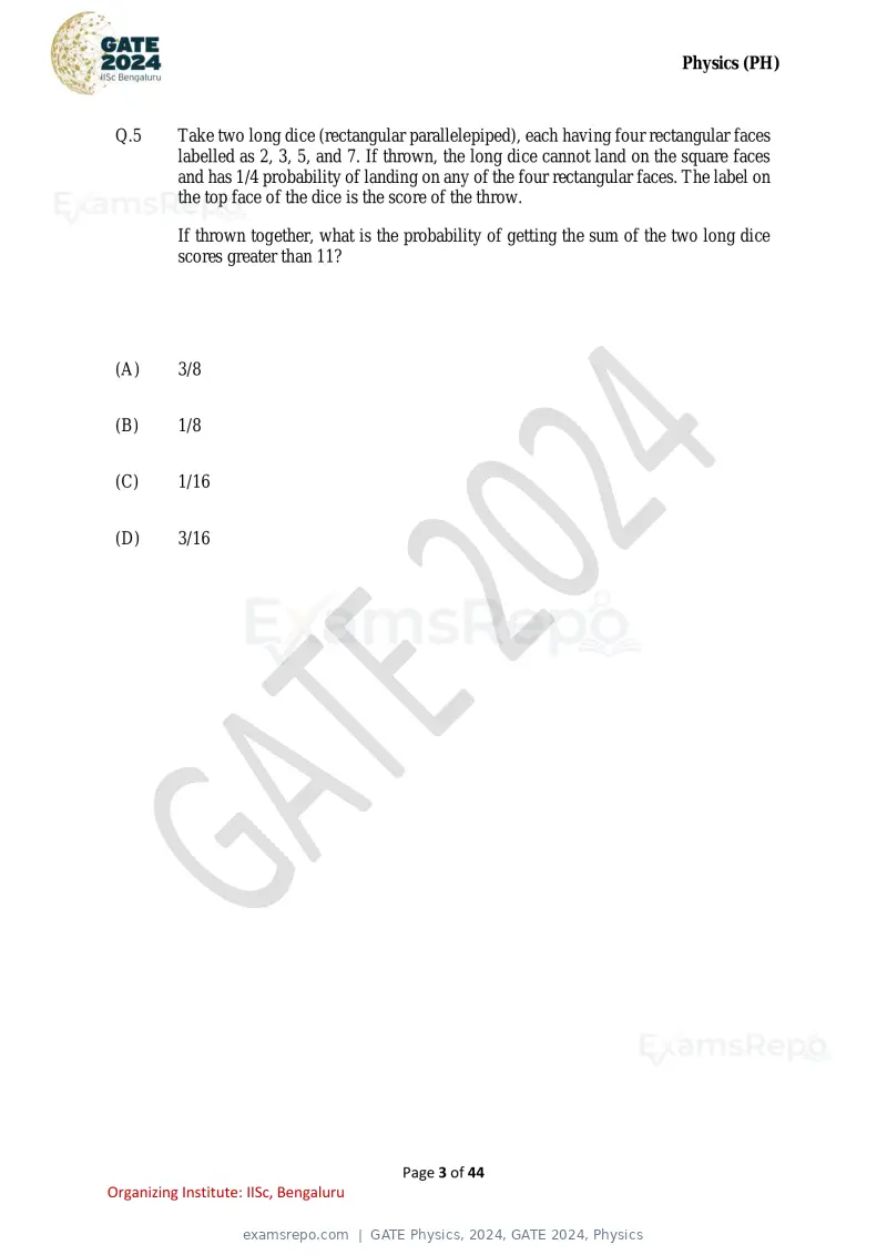 GATE Physics 2024 question paper, GATE 2024, Physics, page 3 of 44