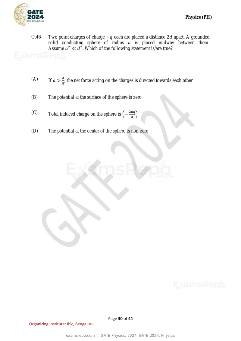 GATE Physics 2024 question paper, GATE 2024, Physics, page 30 of 44