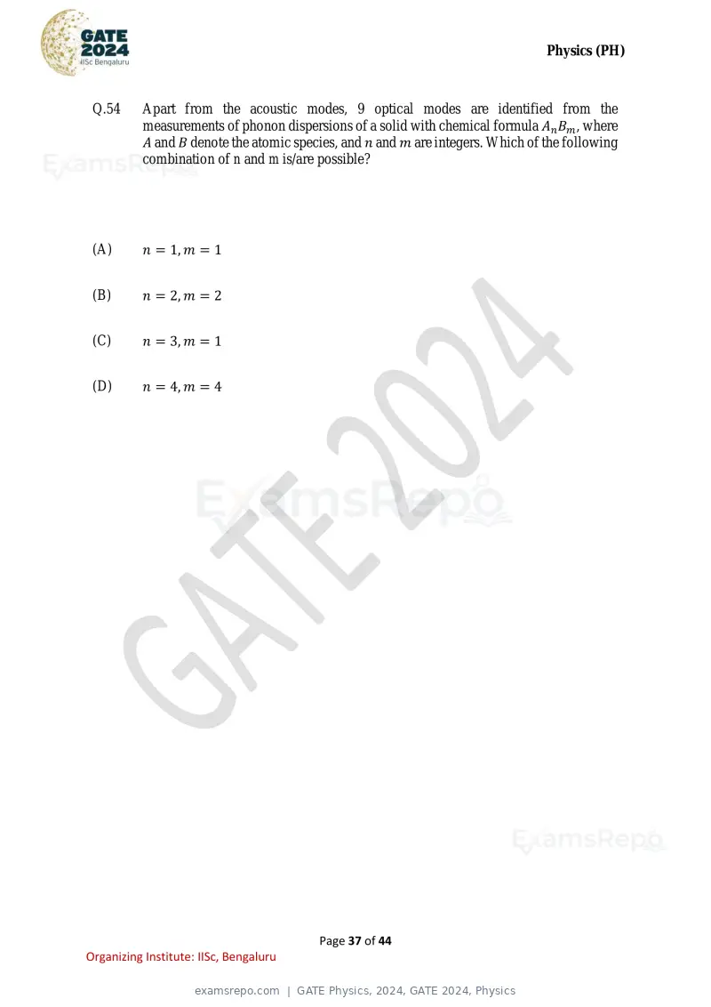 GATE Physics 2024 question paper, GATE 2024, Physics, page 37 of 44