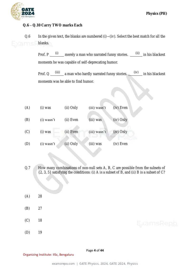 GATE Physics 2024 question paper, GATE 2024, Physics, page 4 of 44