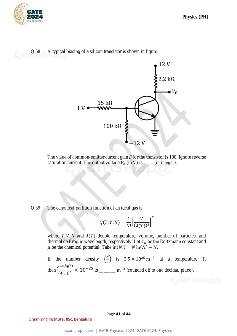 GATE Physics 2024 question paper, GATE 2024, Physics, page 41 of 44