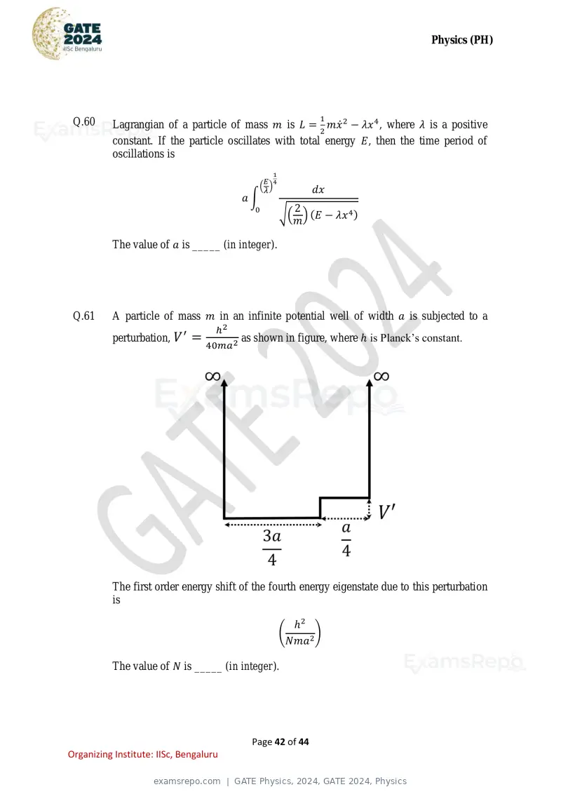 GATE Physics 2024 question paper, GATE 2024, Physics, page 42 of 44
