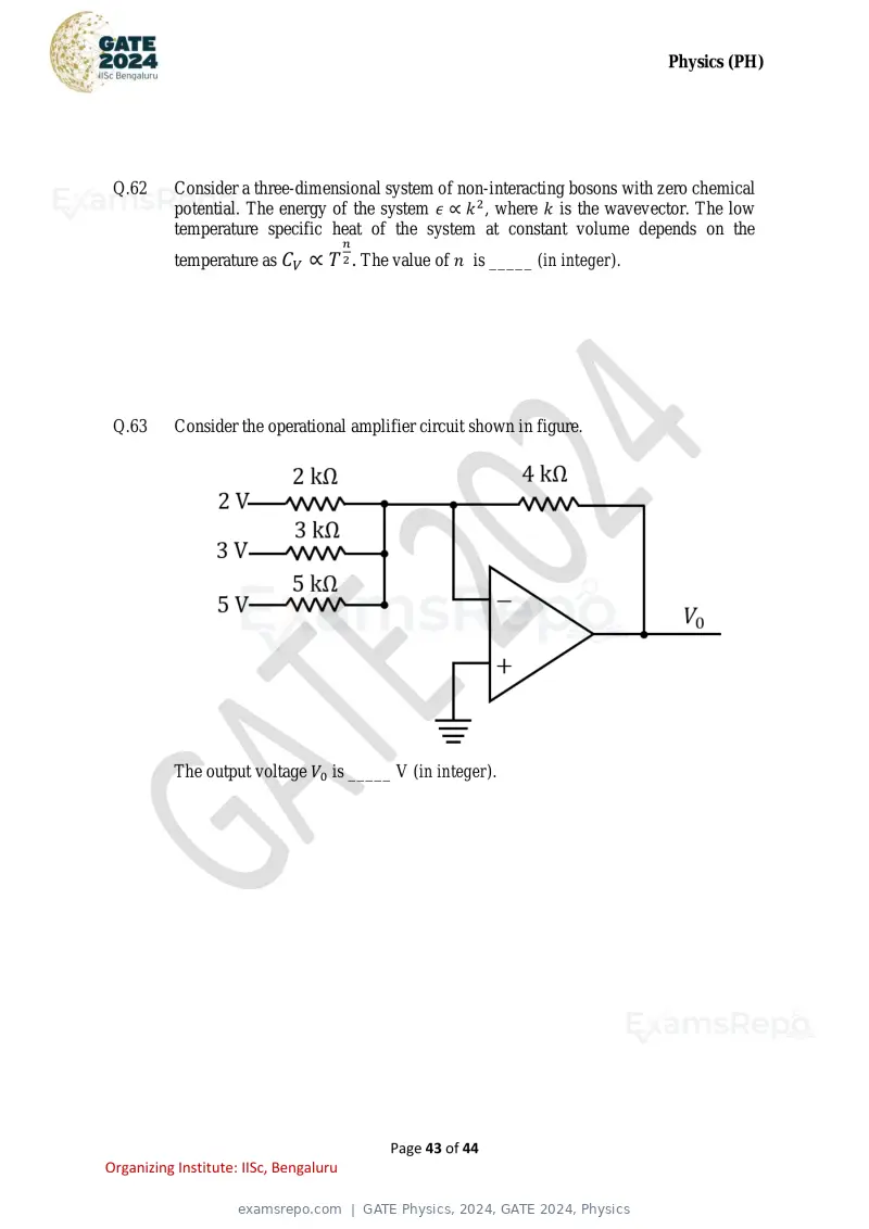 GATE Physics 2024 question paper, GATE 2024, Physics, page 43 of 44