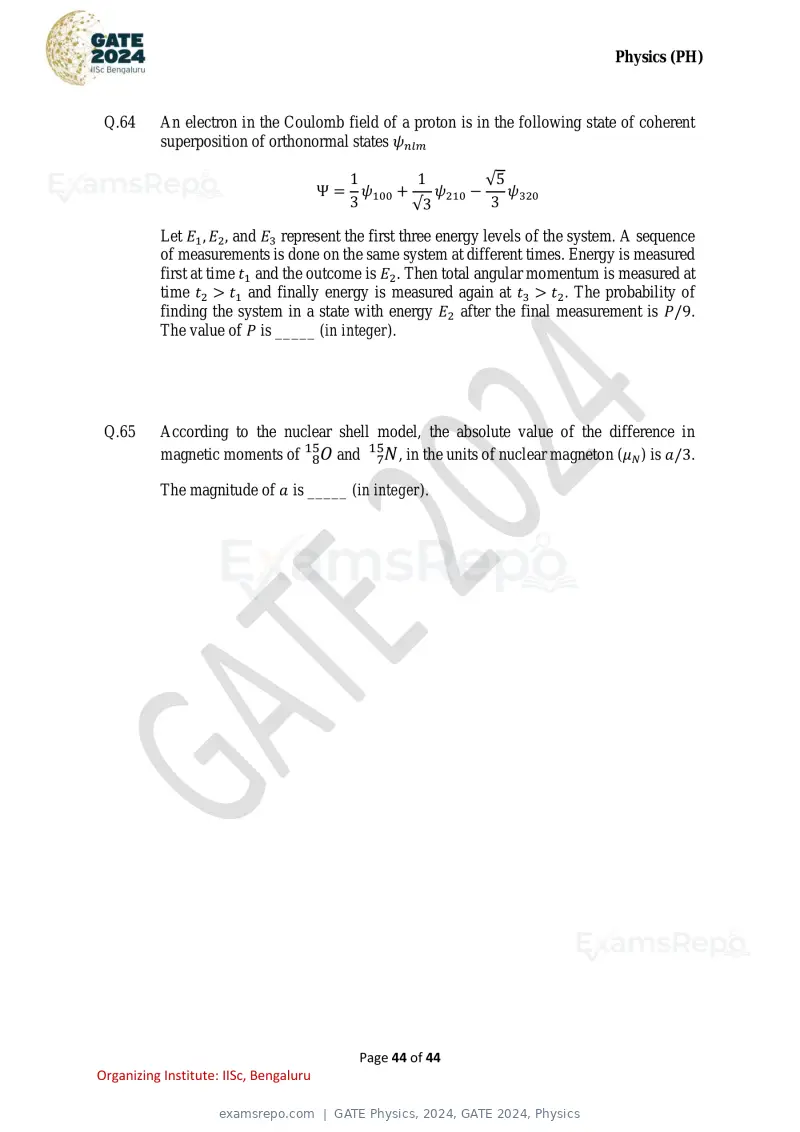 GATE Physics 2024 question paper, GATE 2024, Physics, page 44 of 44