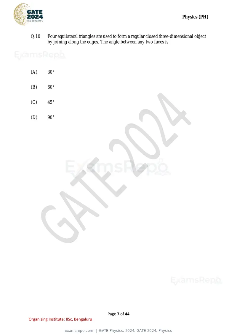 GATE Physics 2024 question paper, GATE 2024, Physics, page 7 of 44