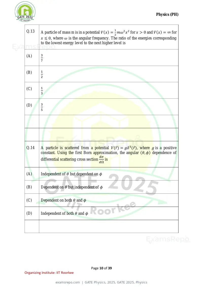 GATE Physics 2025 question paper, GATE 2025, Physics, page 10 of 39