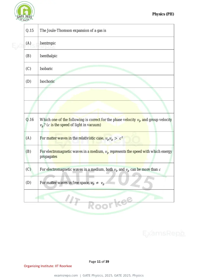 GATE Physics 2025 question paper, GATE 2025, Physics, page 11 of 39