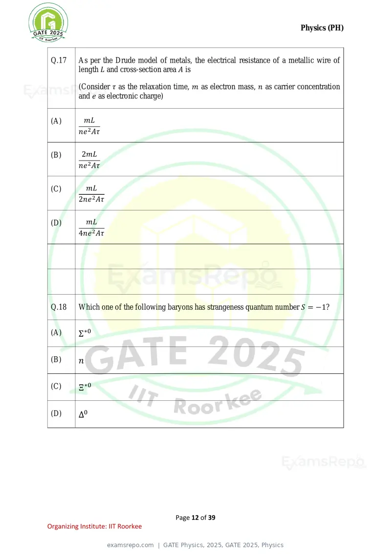 GATE Physics 2025 question paper, GATE 2025, Physics, page 12 of 39