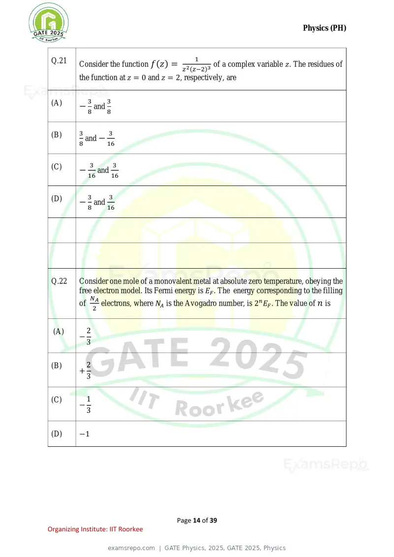 GATE Physics 2025 question paper, GATE 2025, Physics, page 14 of 39