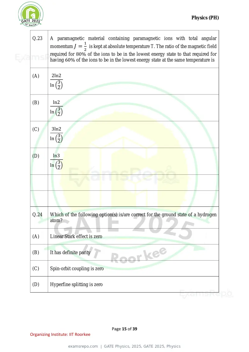 GATE Physics 2025 question paper, GATE 2025, Physics, page 15 of 39