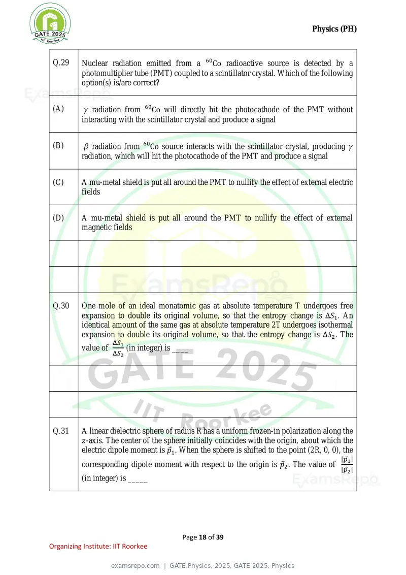 GATE Physics 2025 question paper, GATE 2025, Physics, page 18 of 39