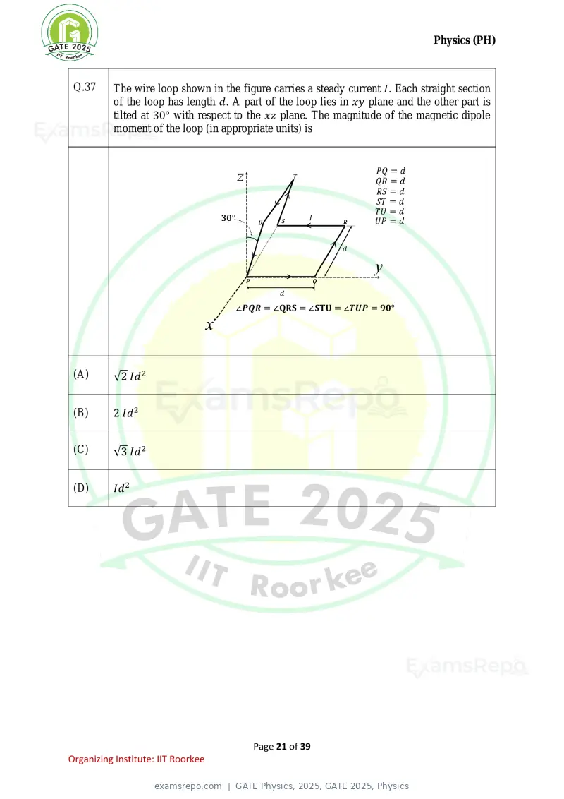 GATE Physics 2025 question paper, GATE 2025, Physics, page 21 of 39