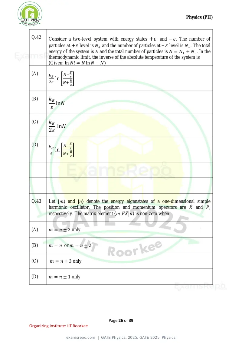 GATE Physics 2025 question paper, GATE 2025, Physics, page 26 of 39