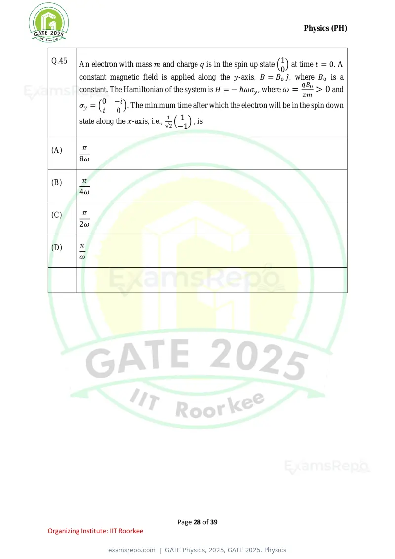 GATE Physics 2025 question paper, GATE 2025, Physics, page 28 of 39