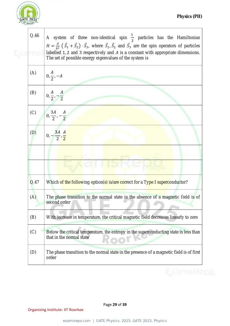 GATE Physics 2025 question paper, GATE 2025, Physics, page 29 of 39