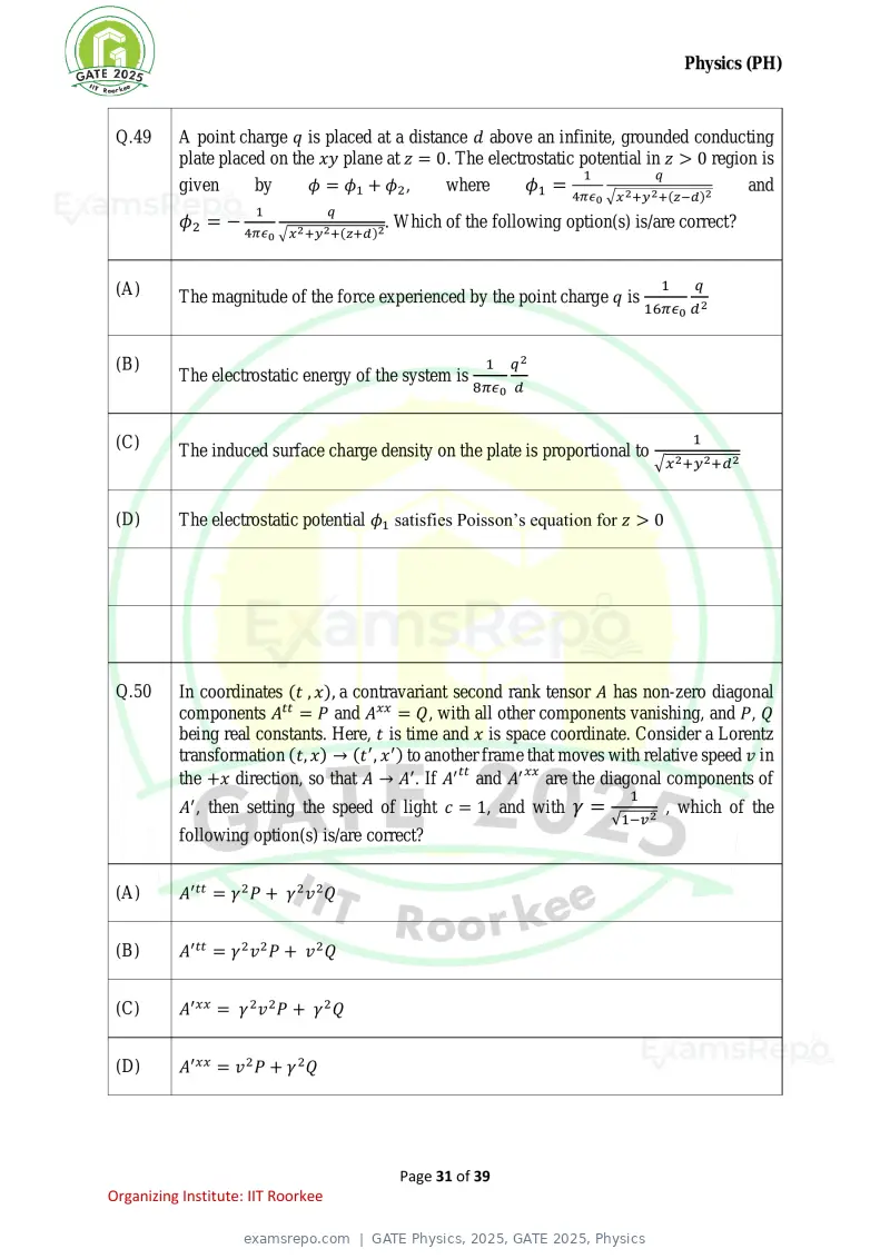 GATE Physics 2025 question paper, GATE 2025, Physics, page 31 of 39
